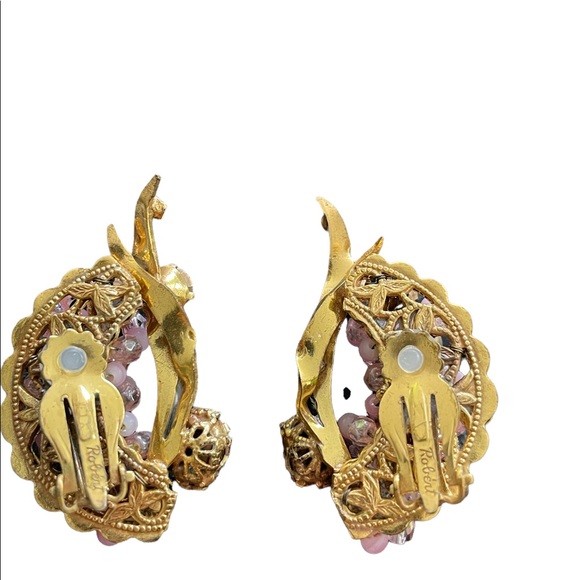 Vintage Pair Of Robert Clip Pink Rhinestone Earrings - Picture 6 of 9